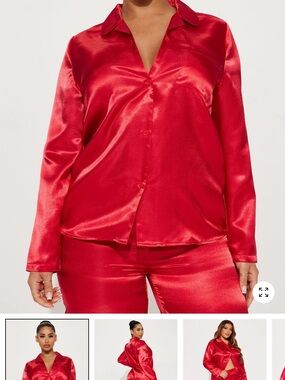 Fashion Nova Red Satin Pajama Set - Women's 2-Piece Sleepwear